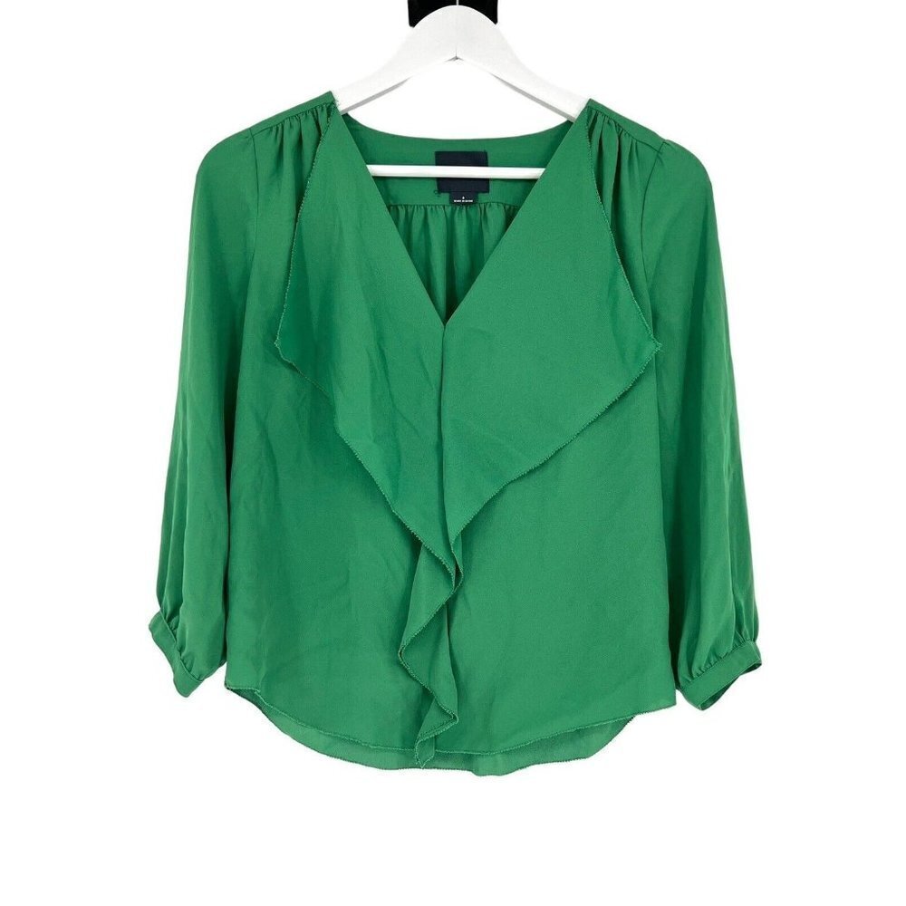 Maeve Ruffle Front Blouse Top Size 0 Green Upper Wrist‎ Casual Work Career